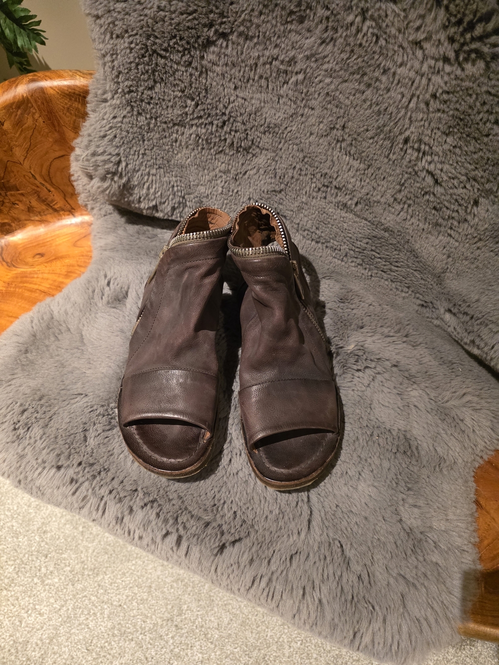 A.S.98 Open-Toe Leather Zip Ankle Shoes